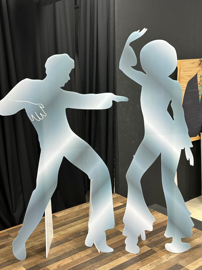 Studio 54 Dancing Couple Cutouts, Two 70's Disco Party Dancers