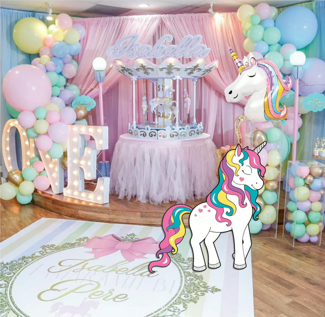 Personalised Pastel Rainbow Unicorn Party Decorations Tagged