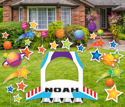 47" Wide Giant Rocket Space Ship Yard Sign Cutout with Stars | Buzz Lightyear Birthday Decorations| Toy Story Party