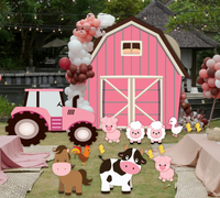 Pink and Red Barn with farm animals