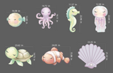 Little sea creatures water colors, Pastel Sea Creatures, girl underwater party, pink sea creature, 1st birthday party