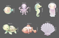 Little sea creatures water colors, Pastel Sea Creatures, girl underwater party, pink sea creature, 1st birthday party