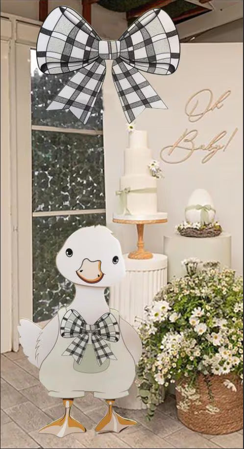 Large Silly Duck with Plaid Bow - 41 inch Baby Shower Decor