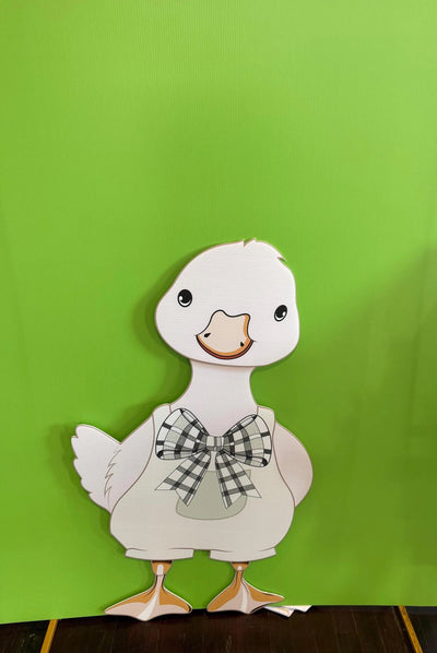 Large Silly Duck with Plaid Bow - 41 inch Baby Shower Decor