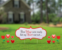 Funeral Yard Sign Custom Heart Message with Additional Hearts and Tulips