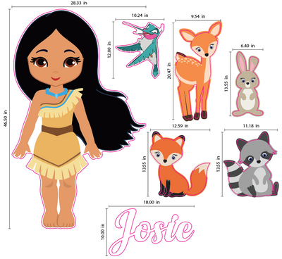 Large Pocahontas Theme Party Decoration | Pocahontas and Forest Animals Party Decor for Birthday or Baby Shower with Name
