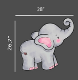Elephant with trunk up to hold balloons. Printed Elephant prop, Baby Shower Decor, Animal Theme