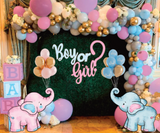 Elephant with trunk up to hold balloons. Printed Elephant prop, Baby Shower Decor, Animal Theme