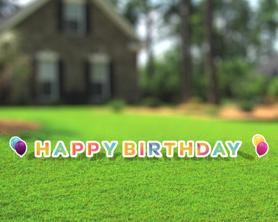 Happy Birthday Lawn Cutout with balloons