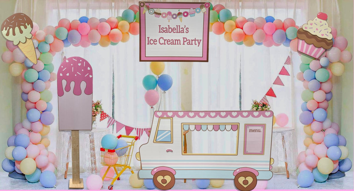Ice Cream Party Decoration Kit Themed Birthday Hashtag Cutouts