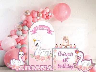 Large Swan theme Birthday Party Kit. Large Personalized NAME.